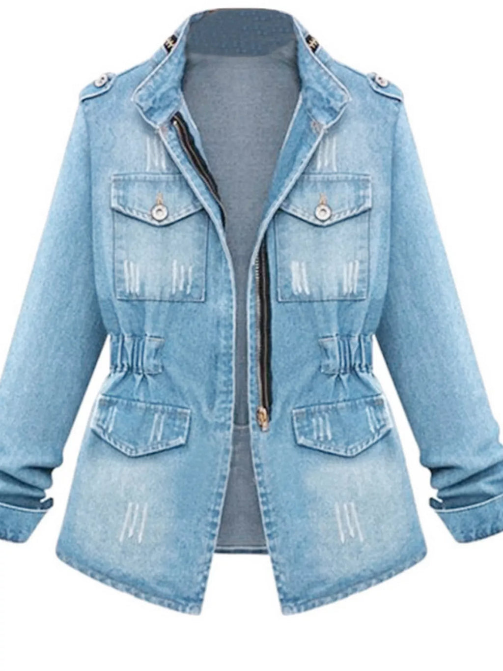 Full Size Chest Pocket Zip Up Denim Jacket Plus Size