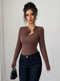 Twist Front Ring Detail Long Sleeve T-Shirt