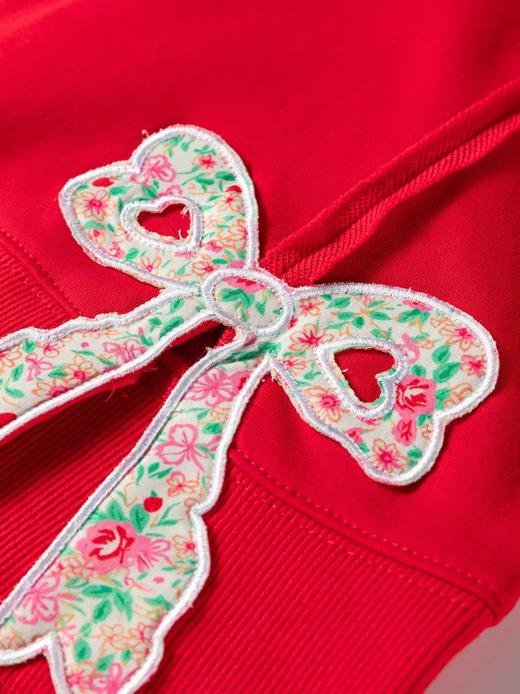 Floral Bow Patched Exposed Seam Patchwork Slit Baggy Sweatshirt
