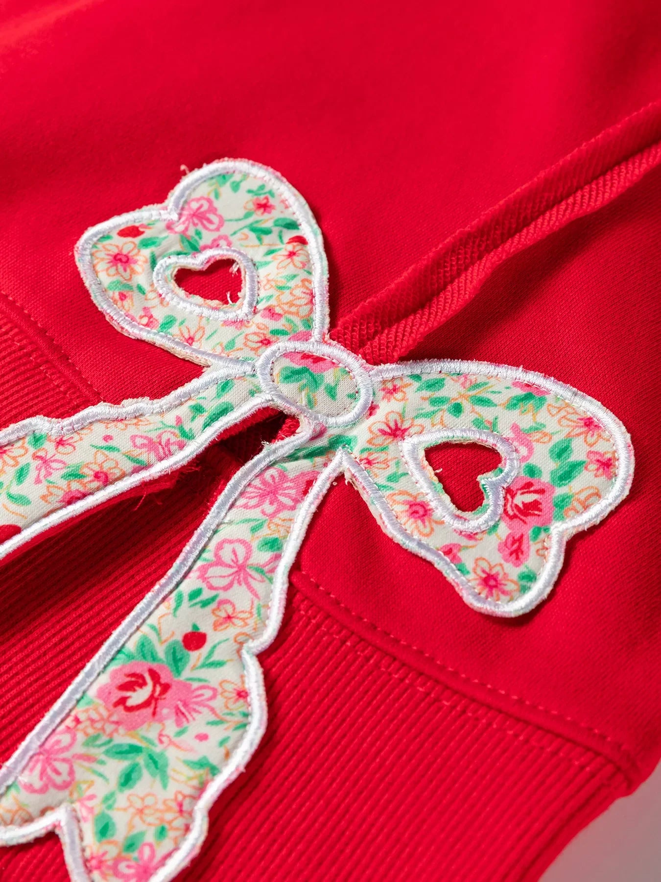Floral Bow Patched Exposed Seam Patchwork Slit Baggy Sweatshirt