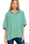 Zenana Oversized Stripe Button Down Shirt