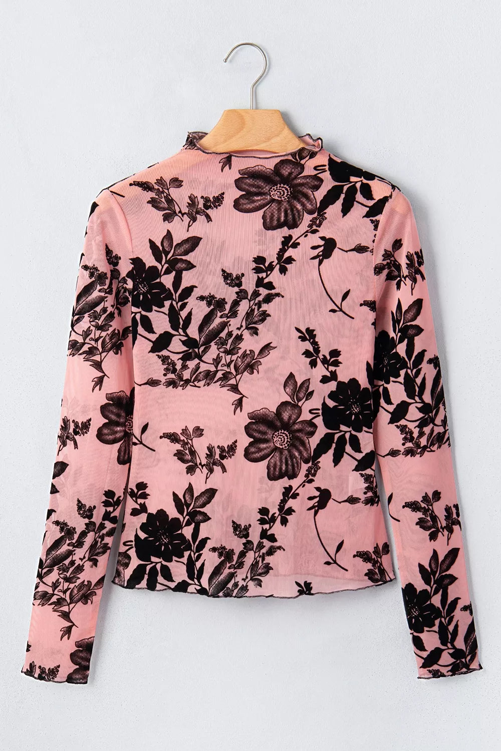 Floral Print Mesh Long Sleeve Pullover Blouse