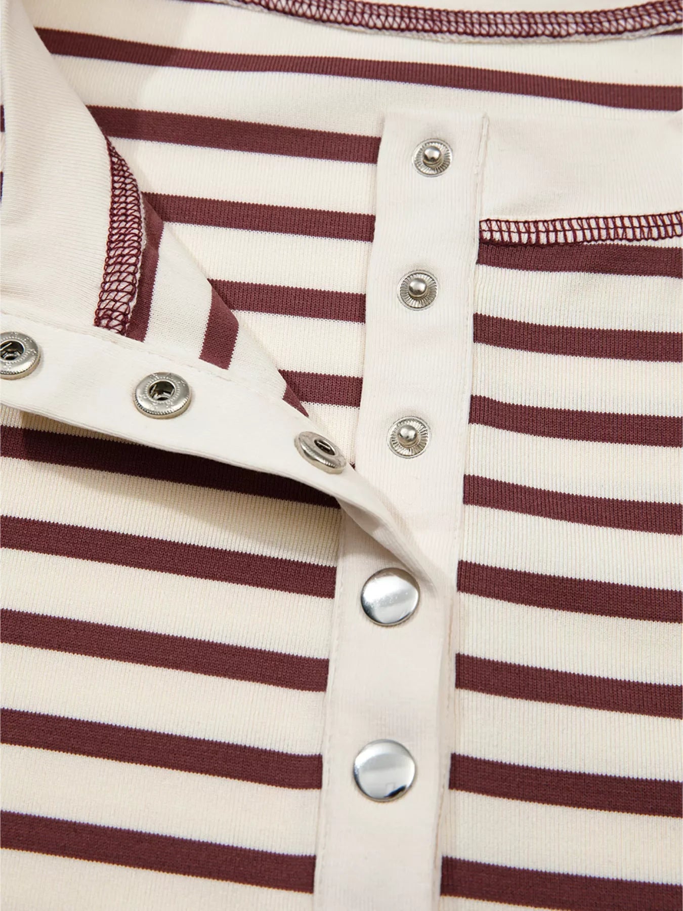Striped Drop Shoulder Long Sleeve Henley Top
