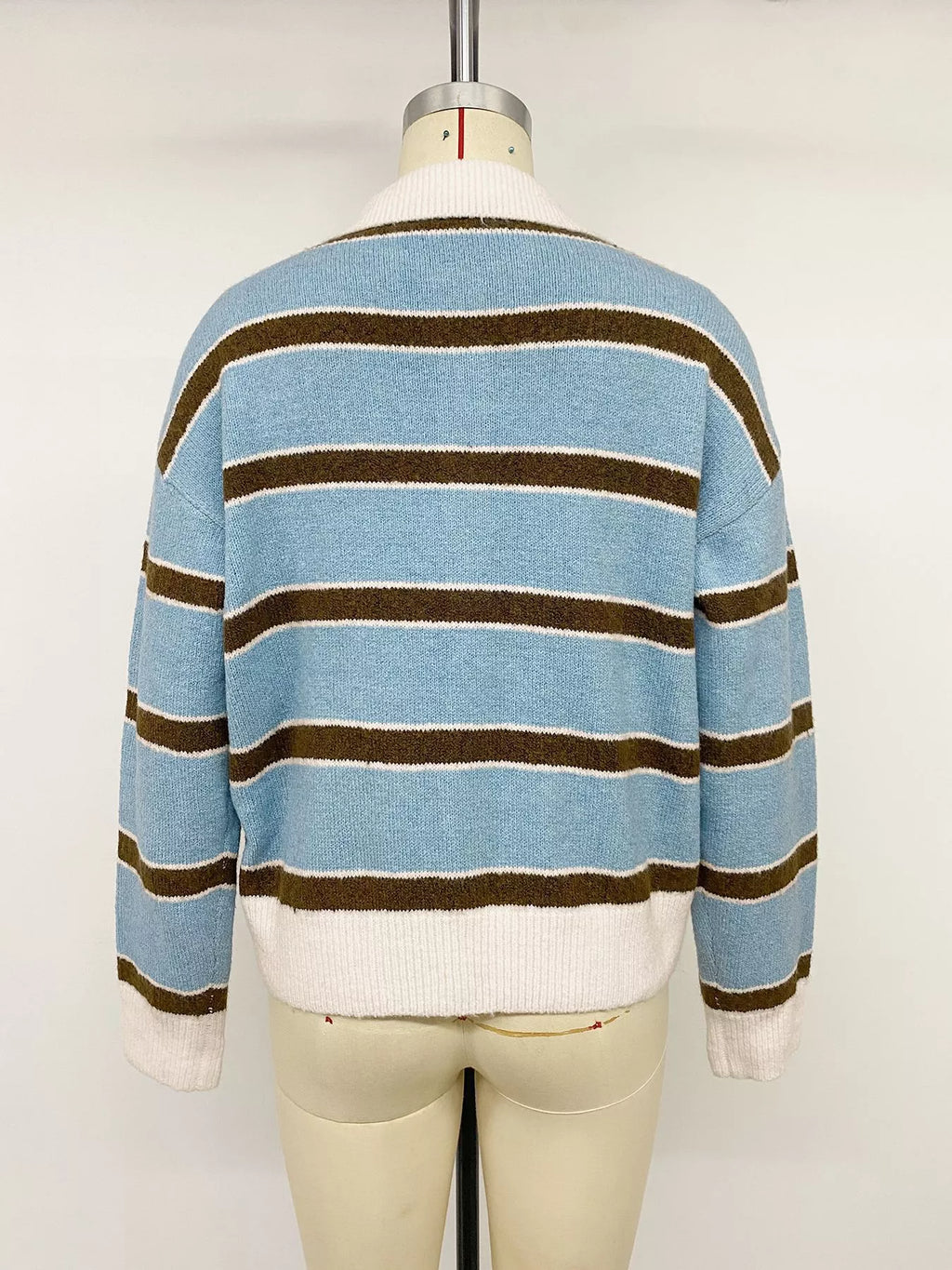 Striped Polo Collar Sweater