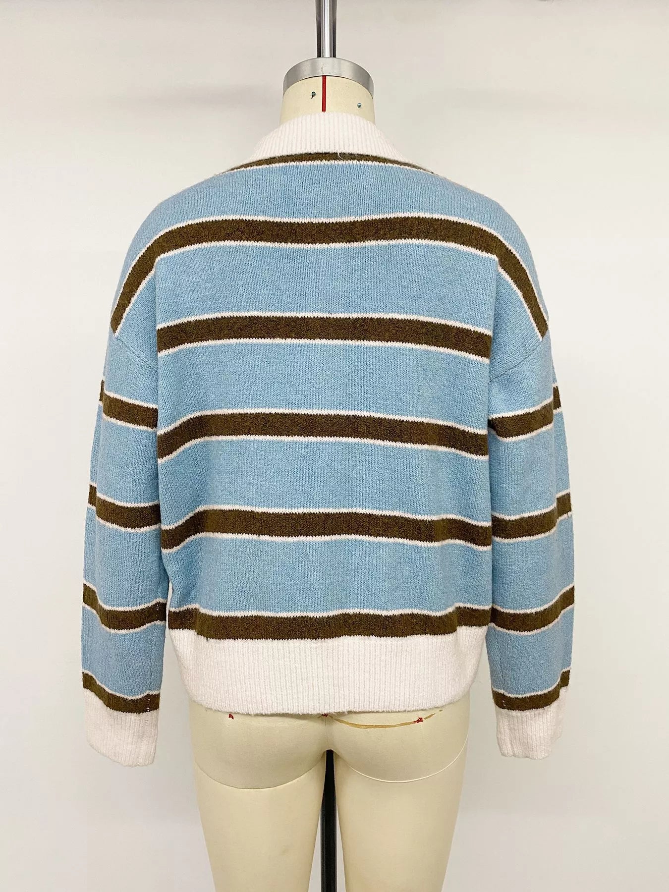 Striped Polo Collar Sweater