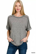 Zenana Full Size Soft Melange Hacci Short Sleeve Hi-low Tee Plus Size