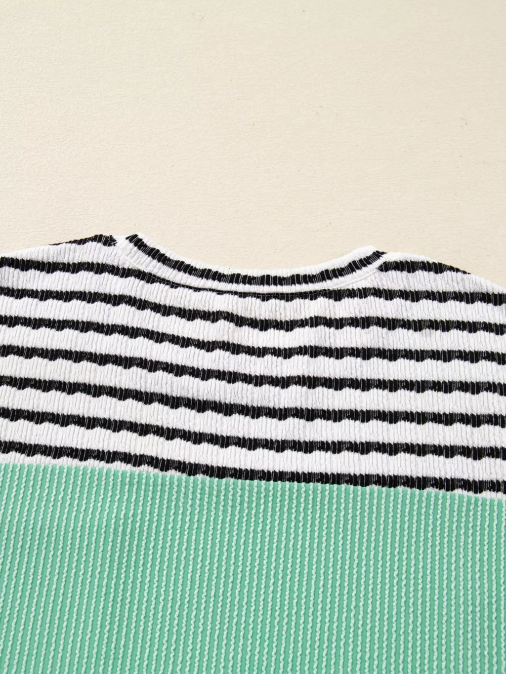 Twisted Ribbed Contrast Round Neck Striped Patchwork Long Sleeve Top