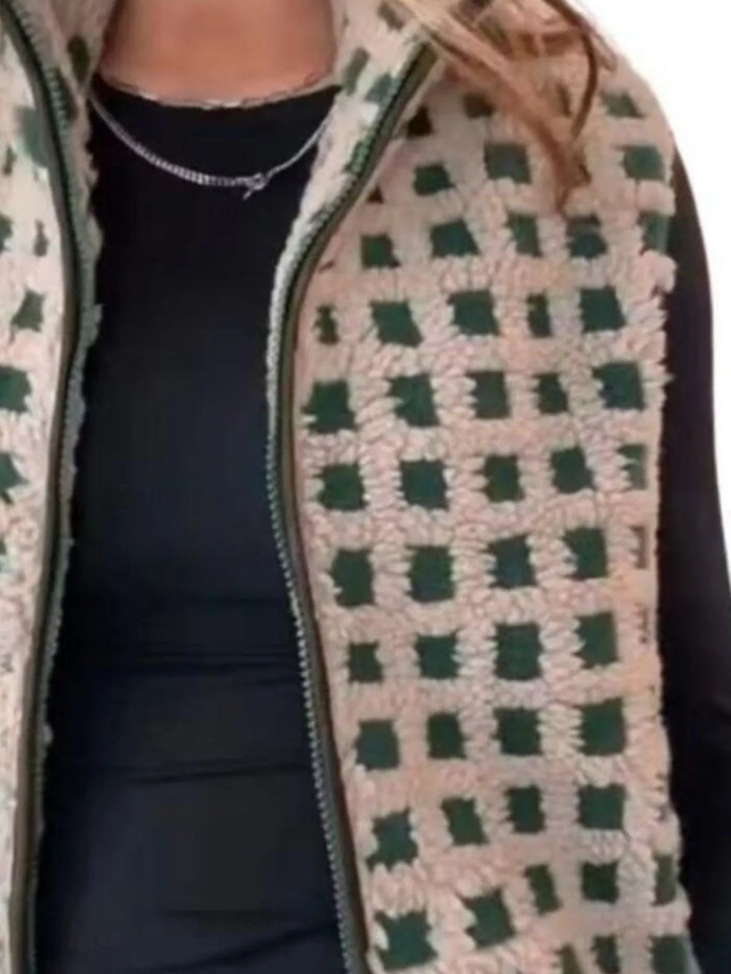 Plaid Zip Up Vest Coat