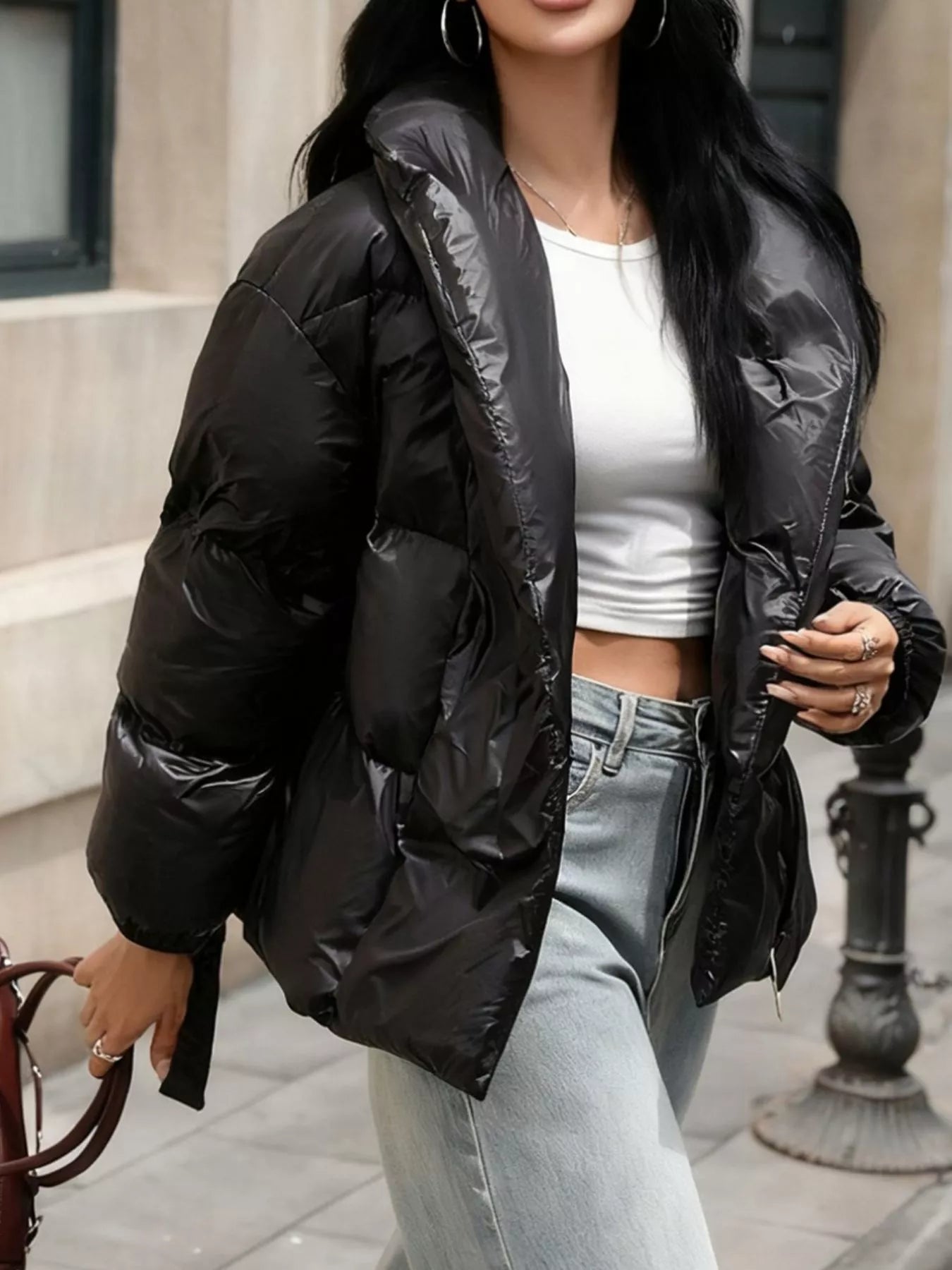 Long Sleeve Belted Puffer Jacket
