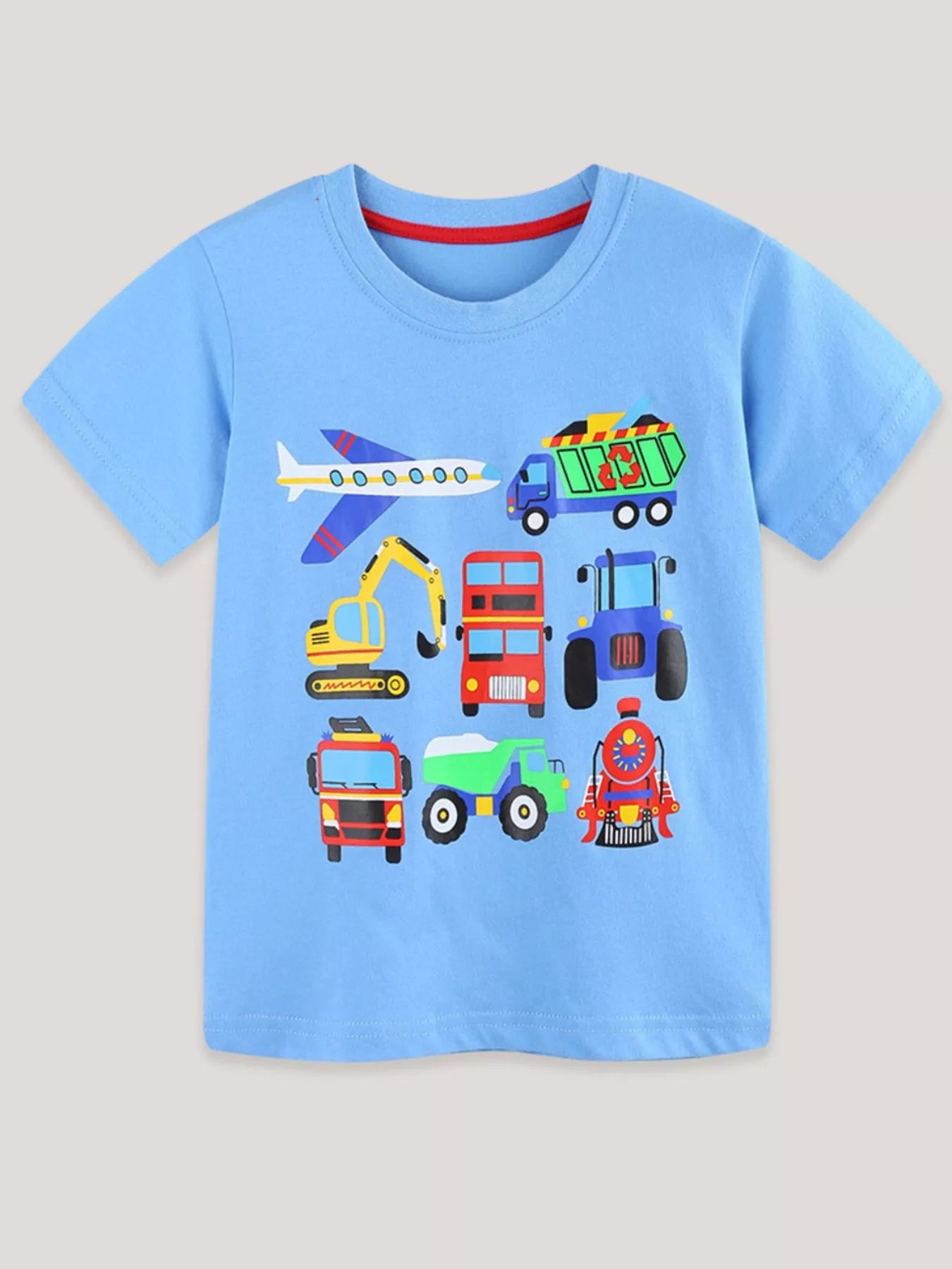 Children's Cartoon Vehicle Crew Neck Short Sleeve T-Shirt