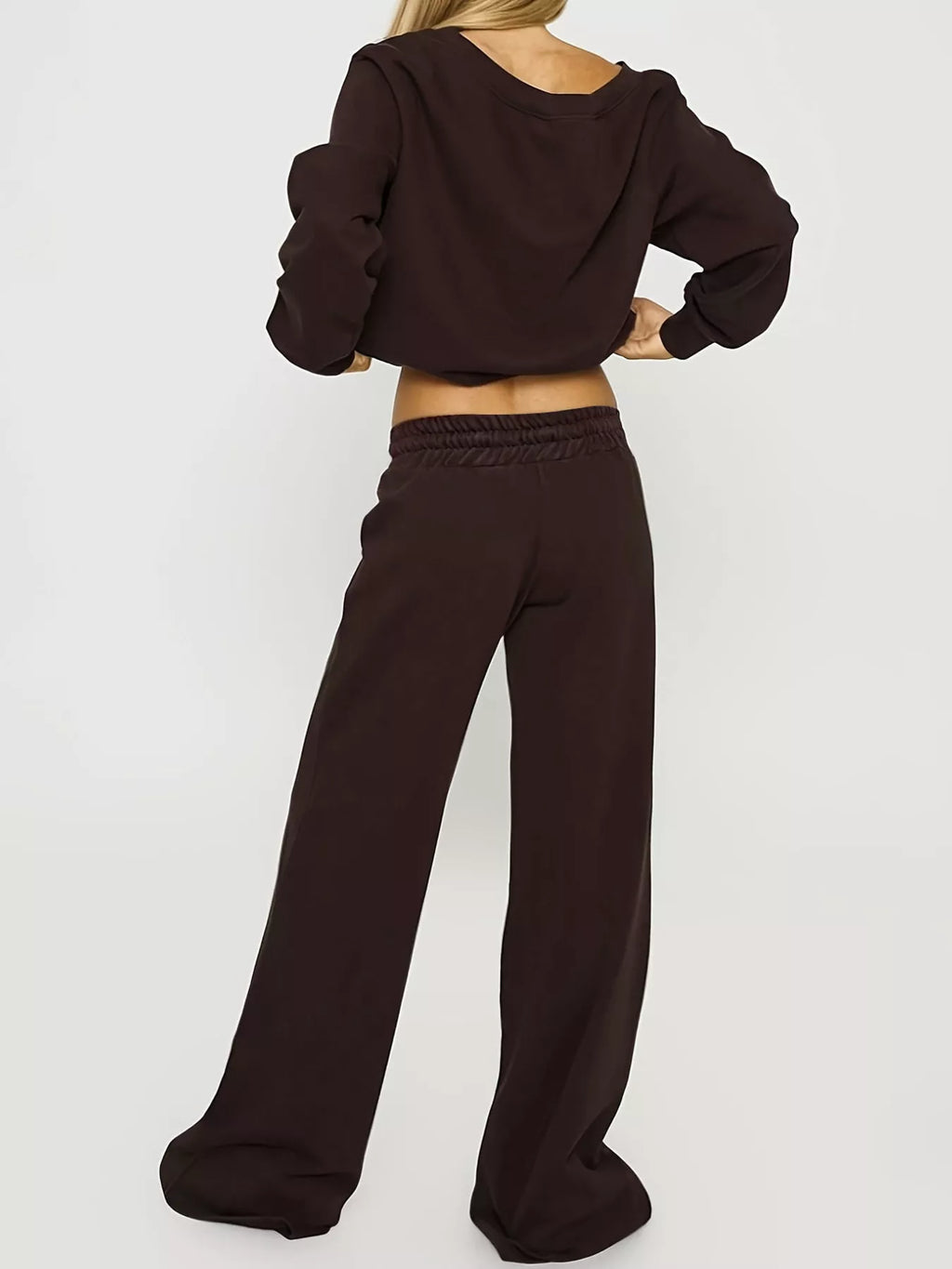 Boat Neck Long Sleeve Sweatshirt and Pants Set