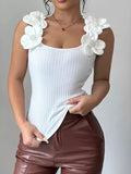 Floral Applique Ribbed Tank Top