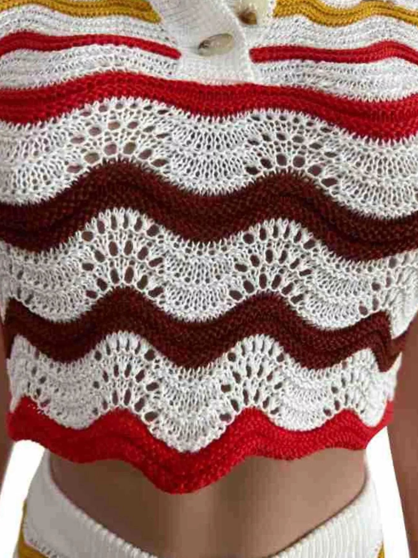 Crochet Knit Sweater Set with Zigzag Pattern