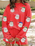 Twisted Ribbed Christmas Sequin Patched Top and Shorts Set