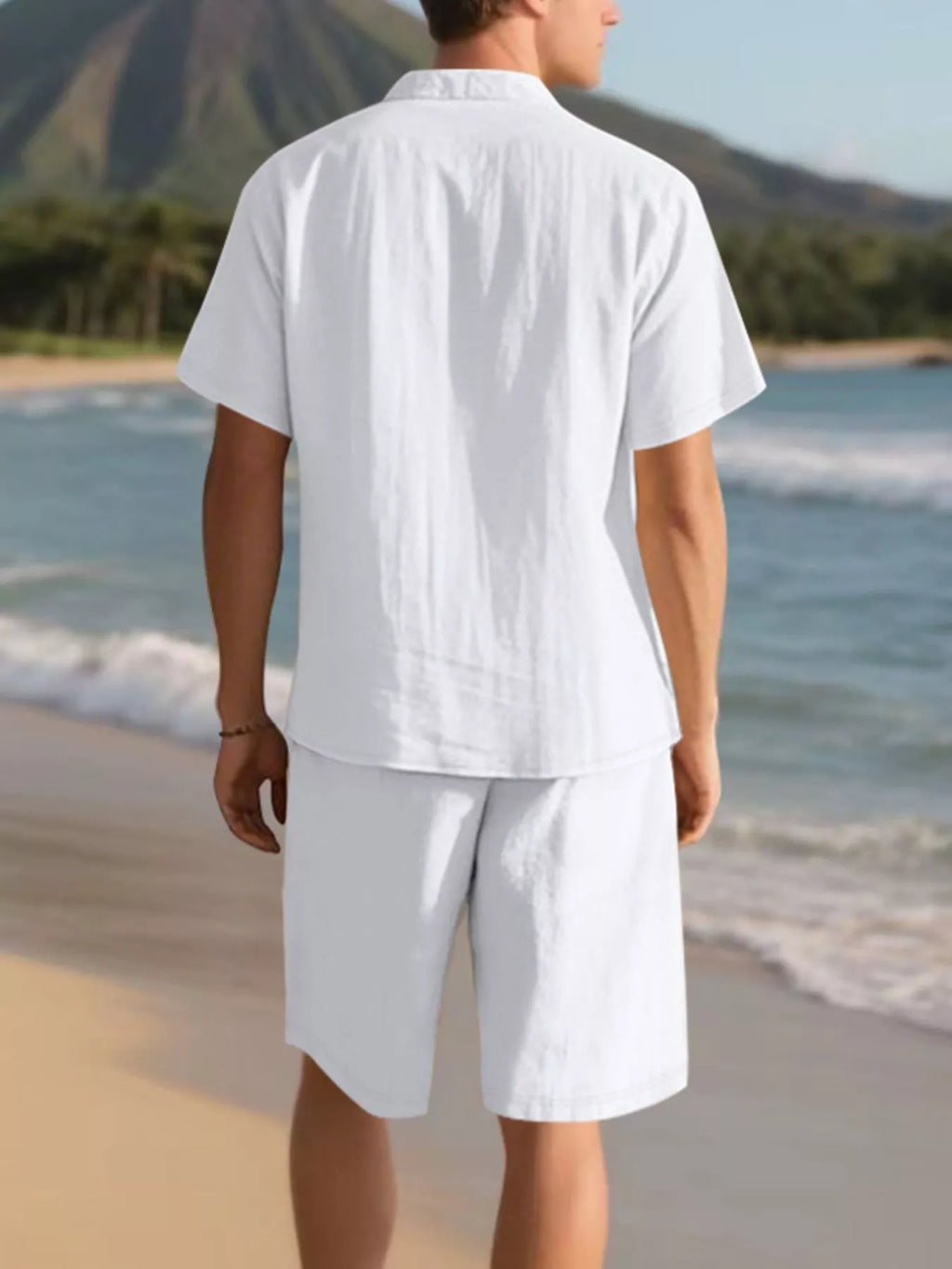 Men's Full Size Casual Button Up Shirt and Shorts Set Plus Size
