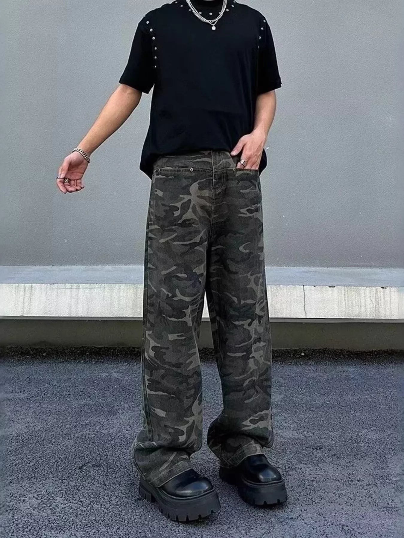 Men's Full Size Camo Print Loose Fit Jeans Plus Size