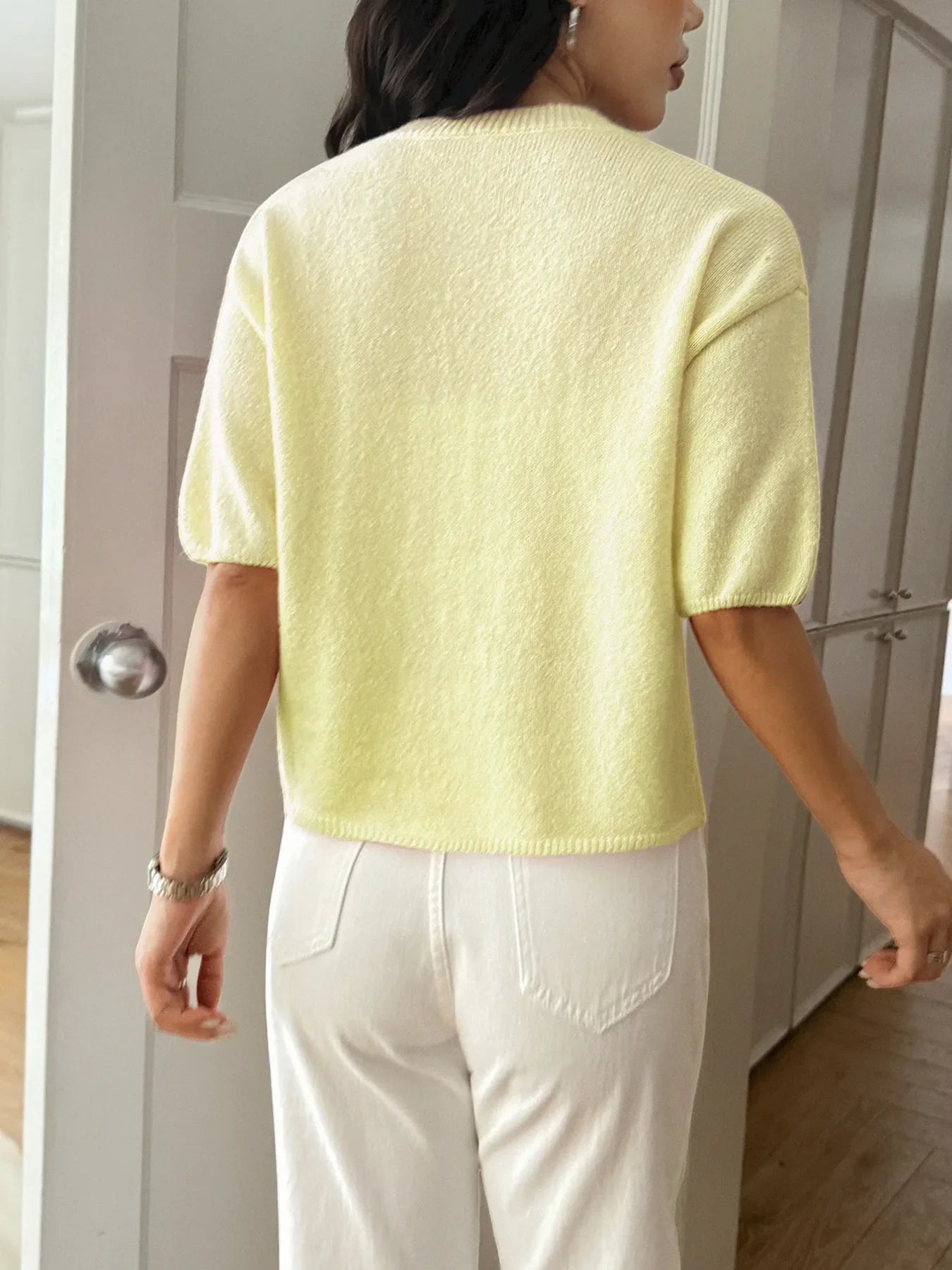 Ribbed Hem Round Neck Sweater