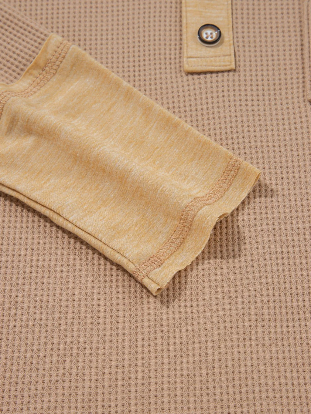 Waffle Textured Tunic Henley Top with Slits