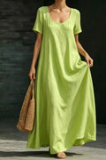Full Size Casual Loose Short Sleeve Maxi Dress Plus Size