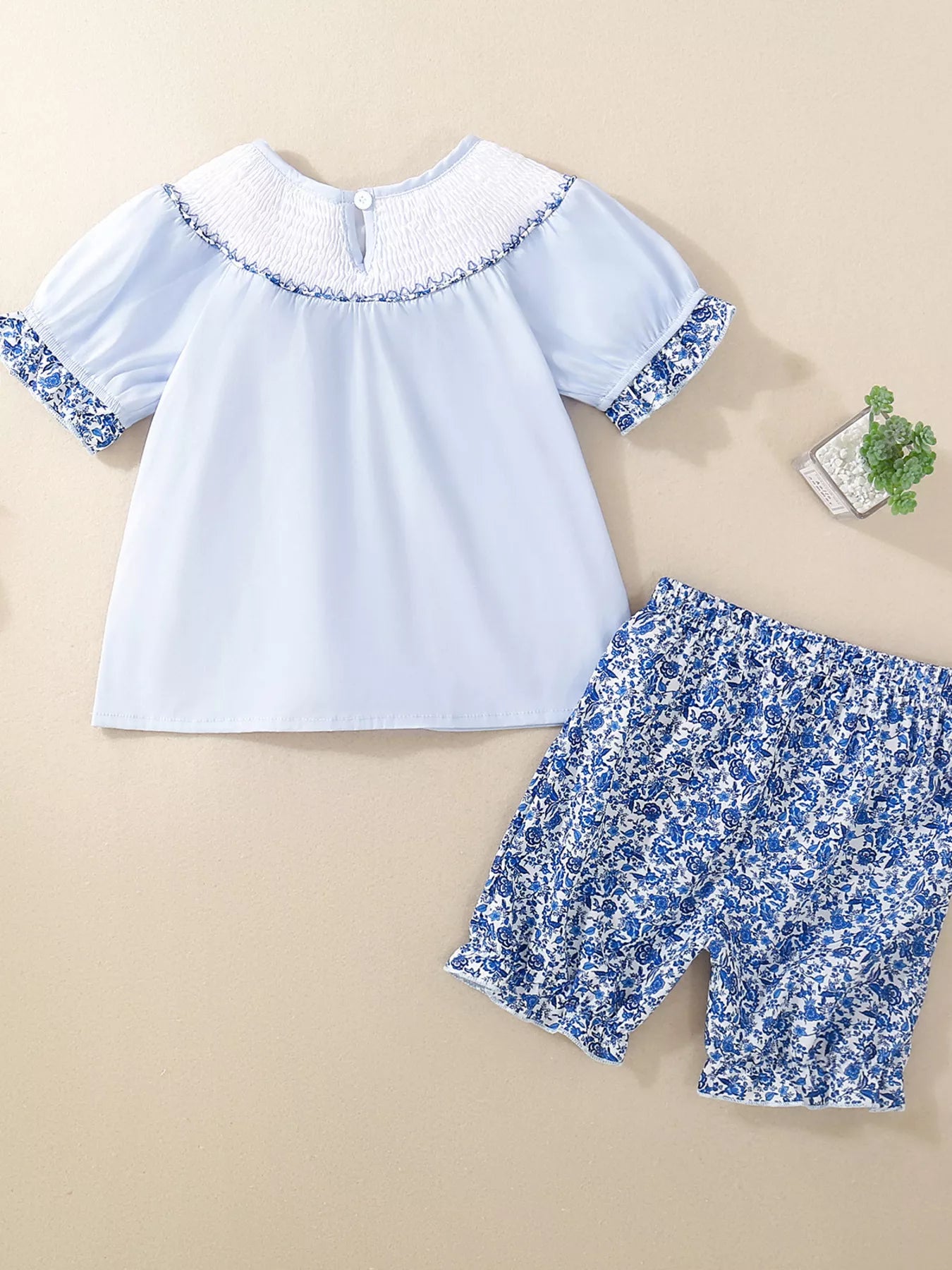 Children's Smocked Floral Blouse and Shorts Set