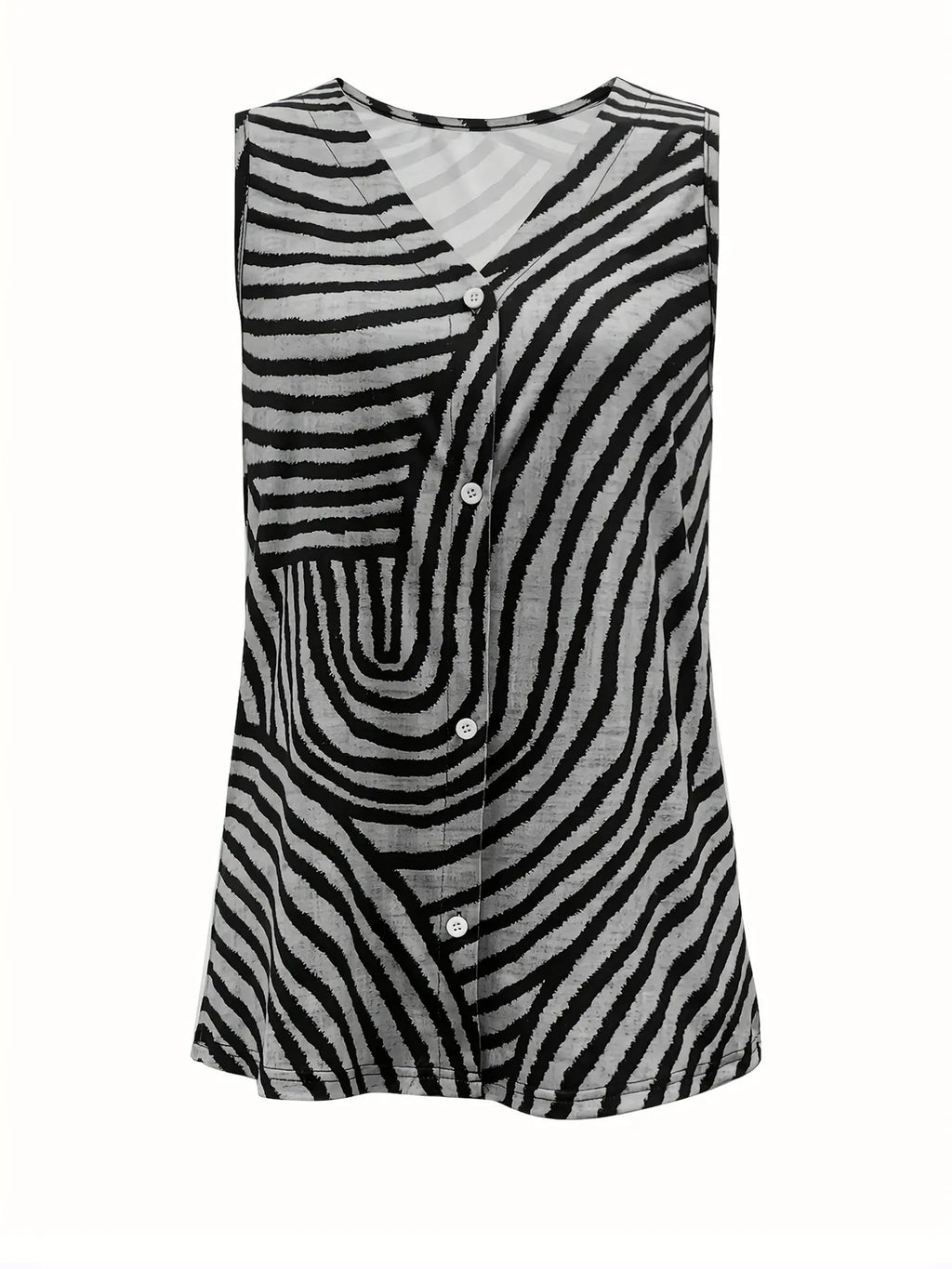 Sleeveless Zebra Print Button-Up Tank Top