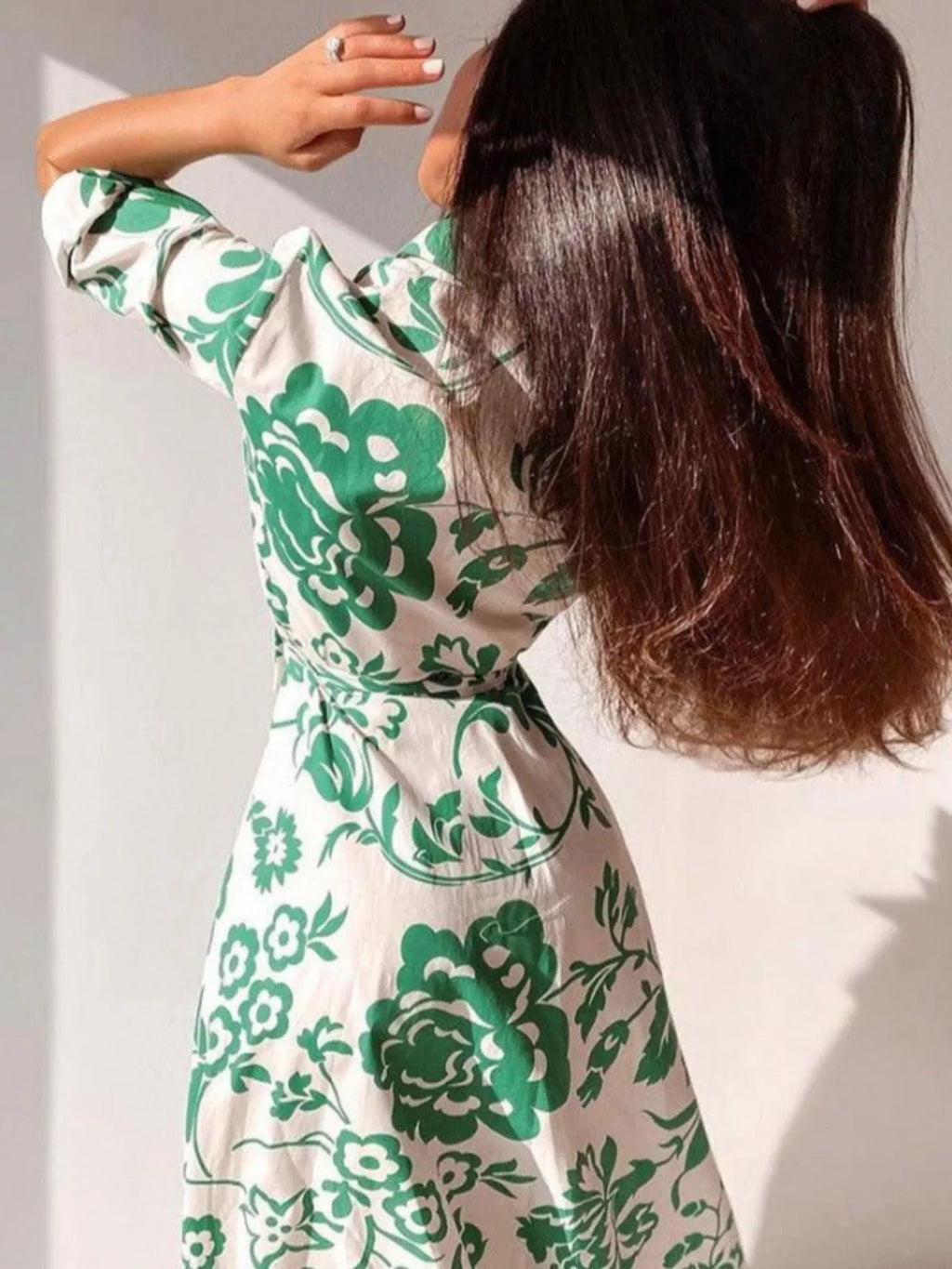 Printed Tie Waist Shirt Dress
