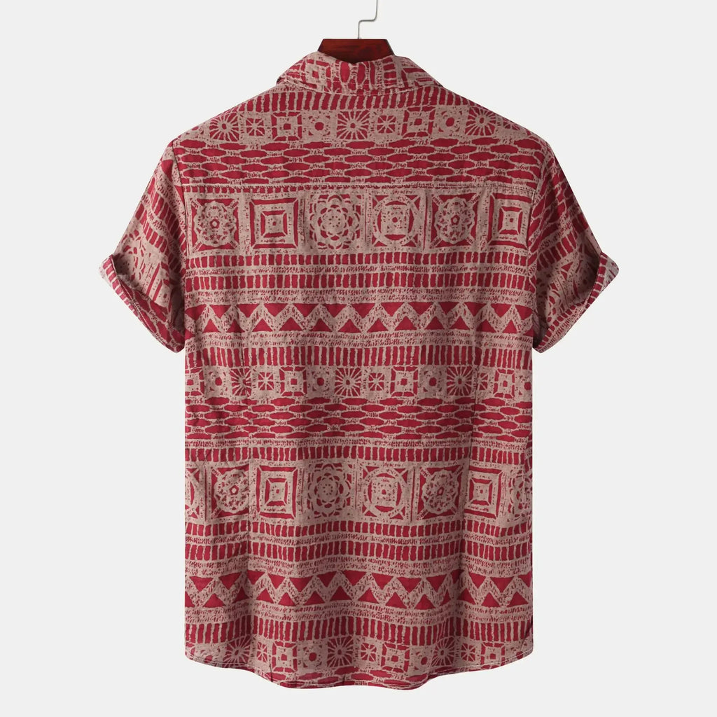 Men's Plus Size Printed Button Up Short Sleeve Shirt