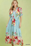 Umgee Mix Floral Border Print Midi Dress