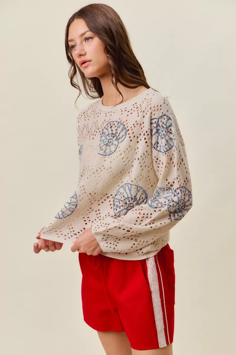 SO ME Seashell Lightweight Sweater Top