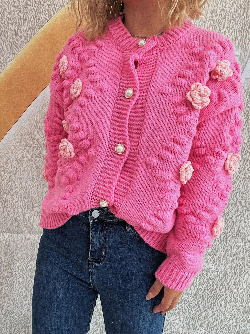 Flower Button Up Long Sleeve Cardigan