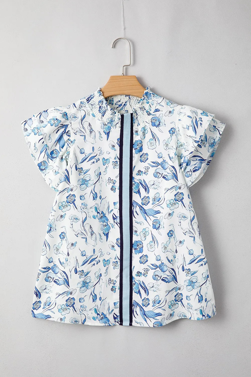 Floral Print Ruffled Short Sleeve Blouse