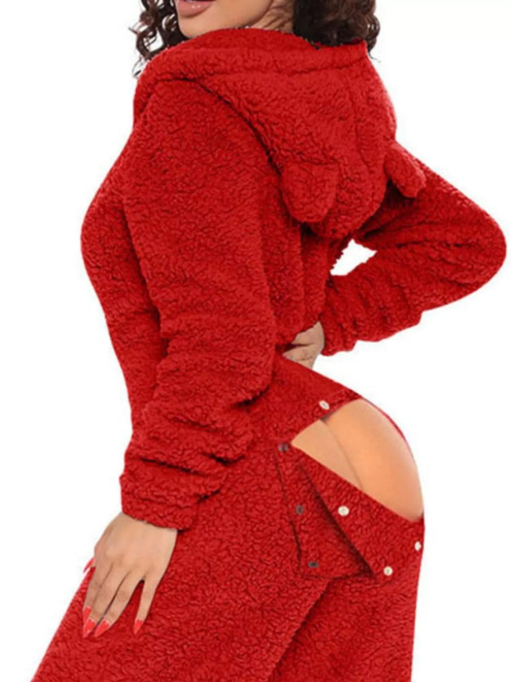Fleece Hooded Open Back Jumpsuit