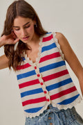 SO ME Fourth Of July Stripe Button Down Vest Top