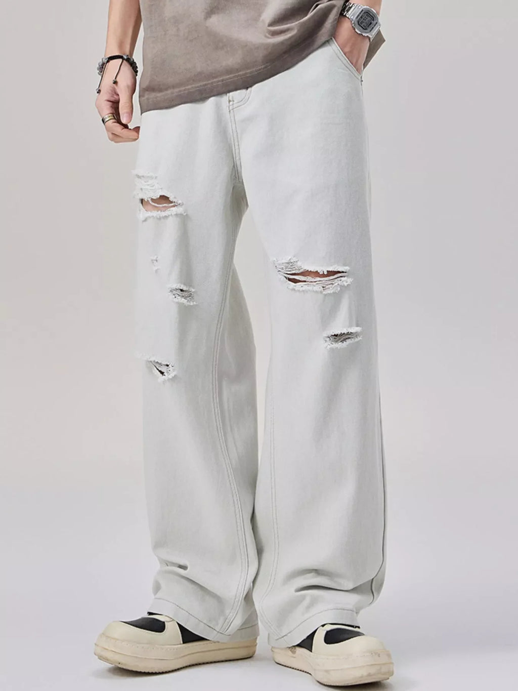 Men's Distressed Wide Leg Jeans
