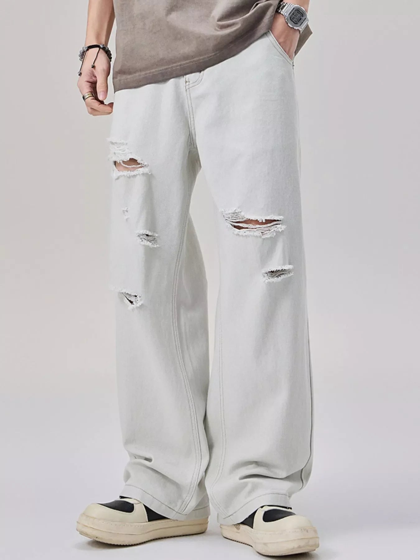 Men's Distressed Wide Leg Jeans