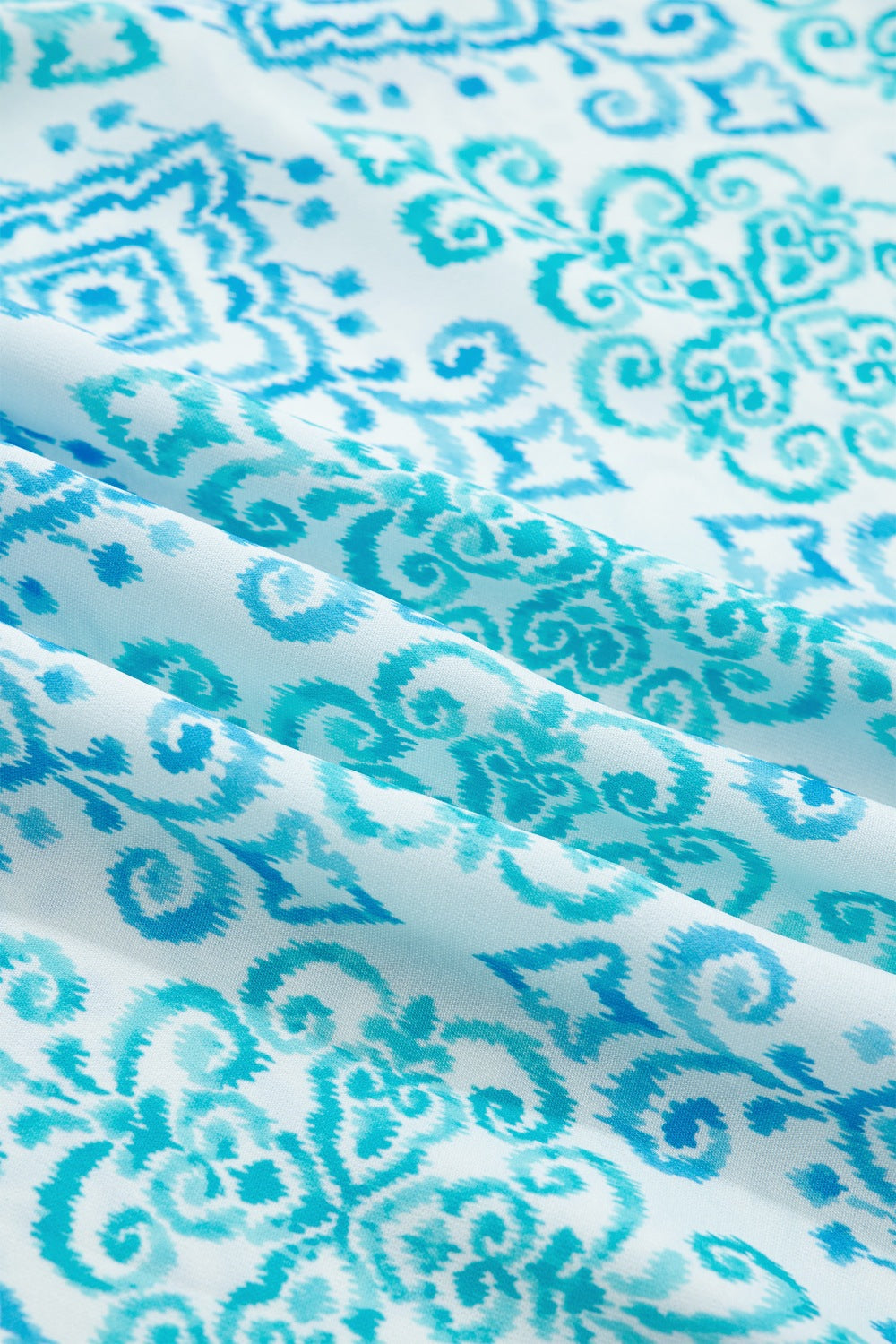 Floral Geometric Patchwork Ruffle Detail Puff Sleeve Mini Dress