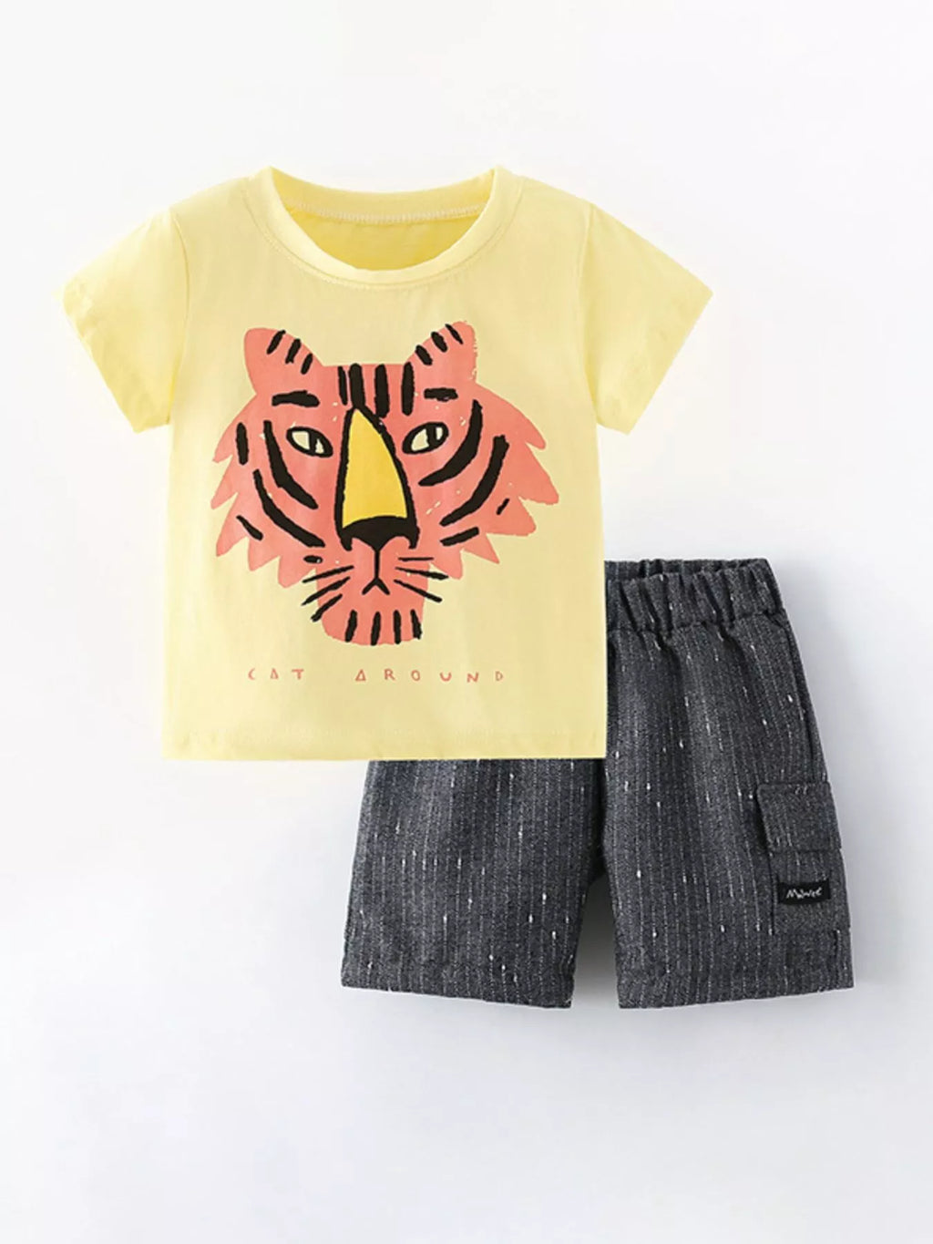 Children's Tiger Round Neck Tee and Shorts Set