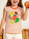 Children's Striped Fruit Print Ruffle Sleeve Tee