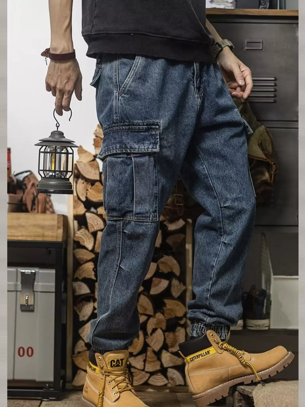 Men's Plus Size Vintage Wash Cargo Jeans
