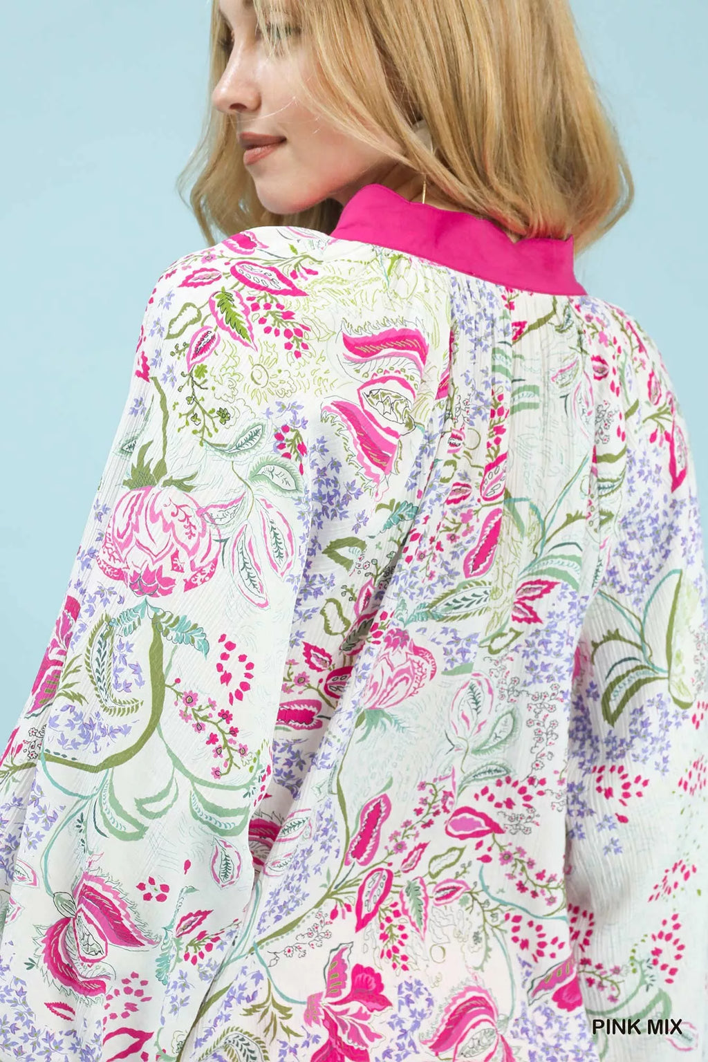 Umgee Paisley Floral Contrast Trim Blouse