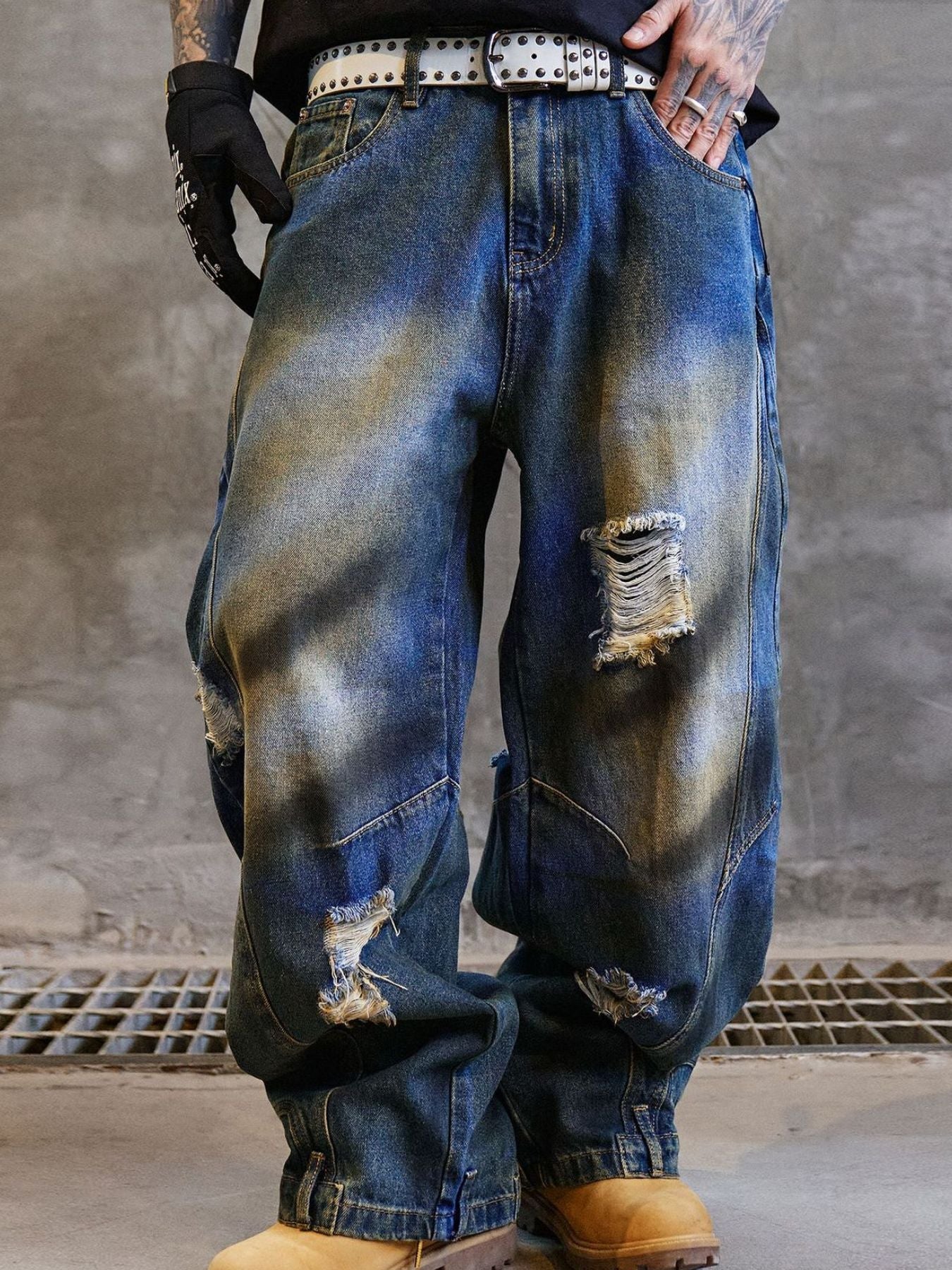 Men's Full Size Distressed Wide Leg Jeans Plus Size