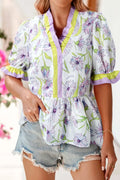 Floral Print Flounce Sleeve Peplum Blouse