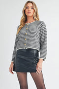 Aemi + Co Striped Button Down Round Neck Cardigan
