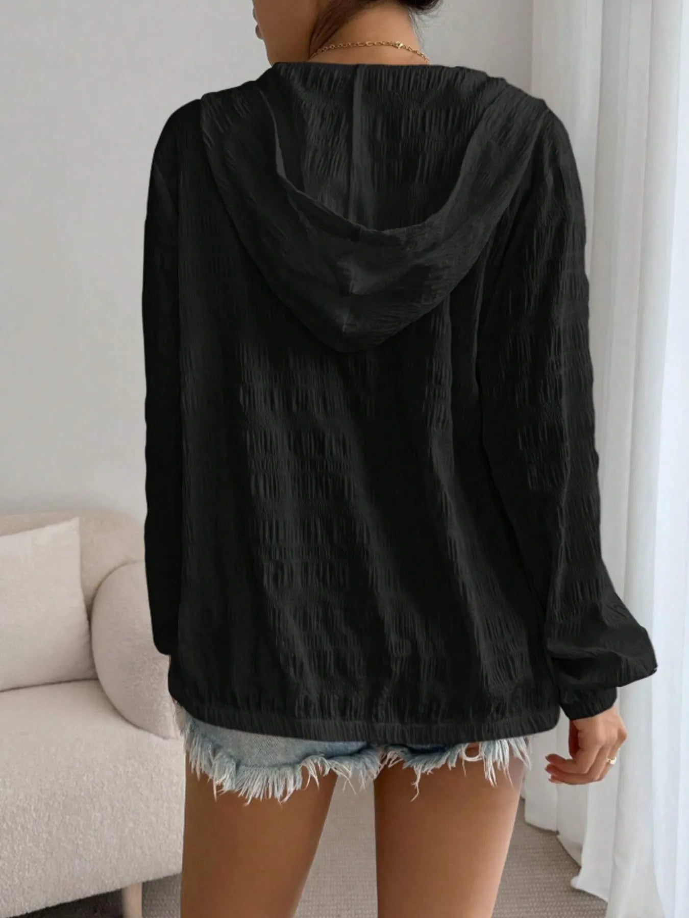 Zip Up Long Sleeve Hooded Outerwear