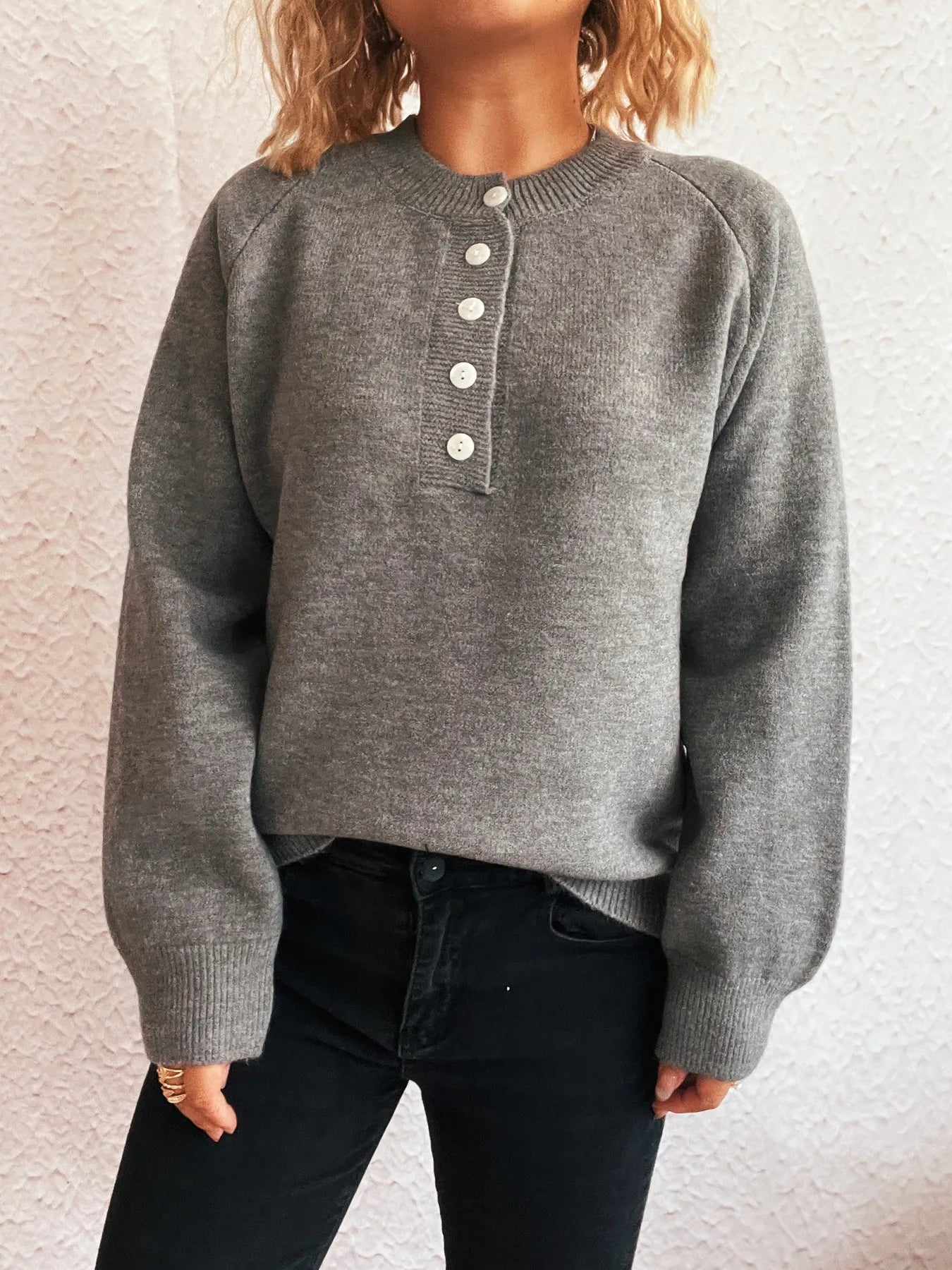 Button-Front Long Sleeve Sweater