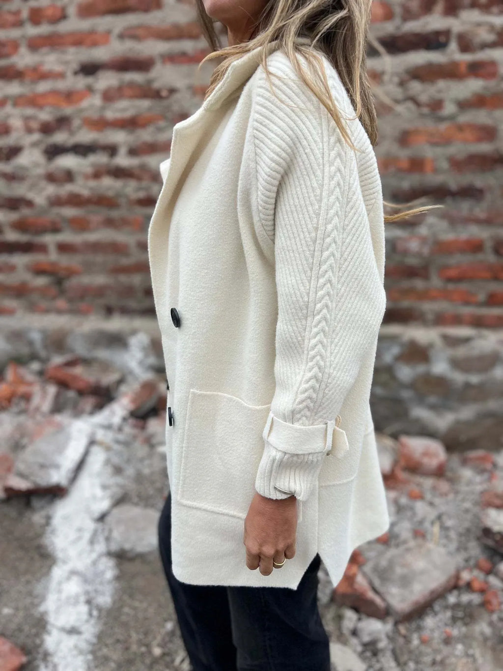 Full Size Texture Knit Longline Coat Plus Size