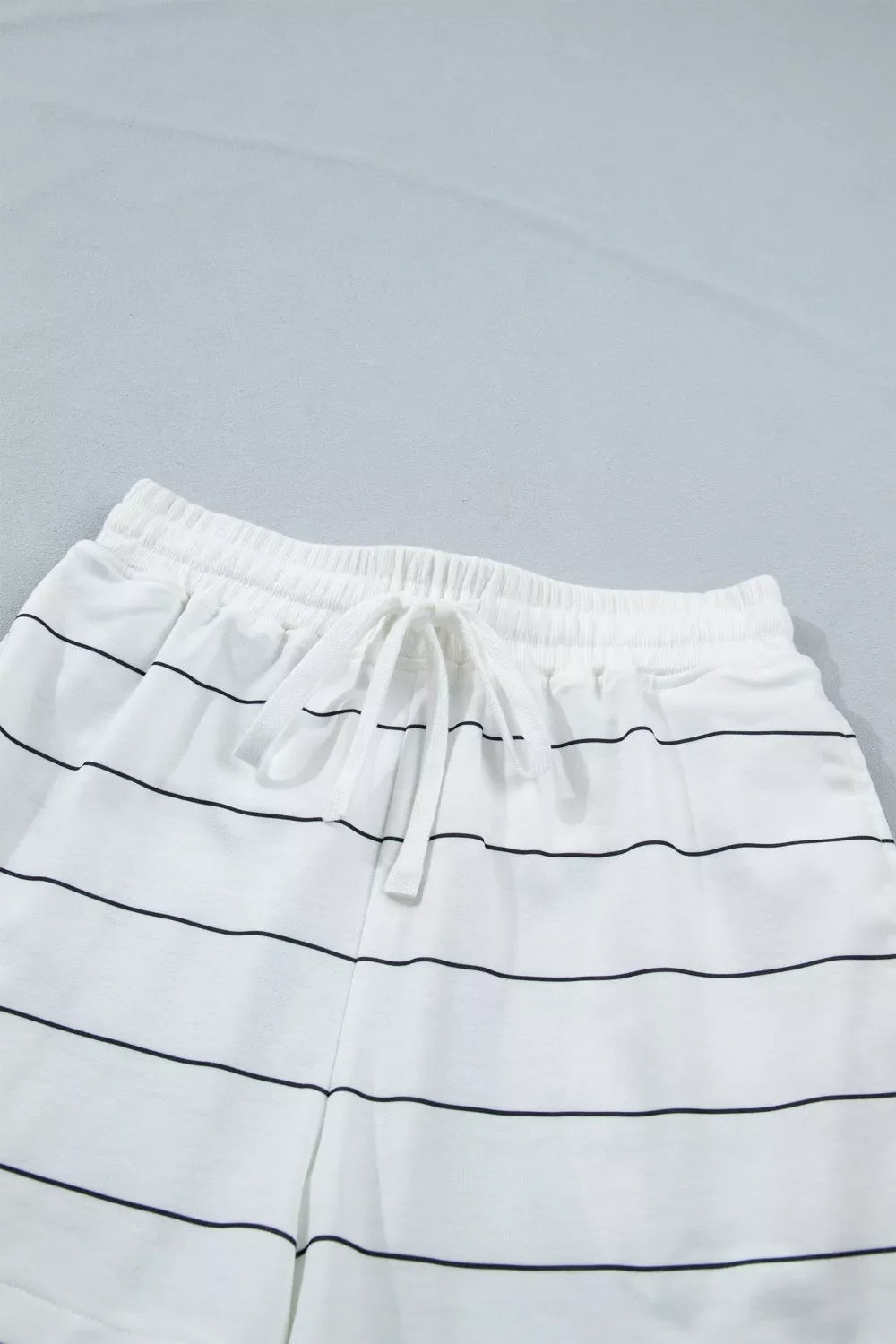 Stripe Half Sleeve Tee and Drawstring Shorts Set