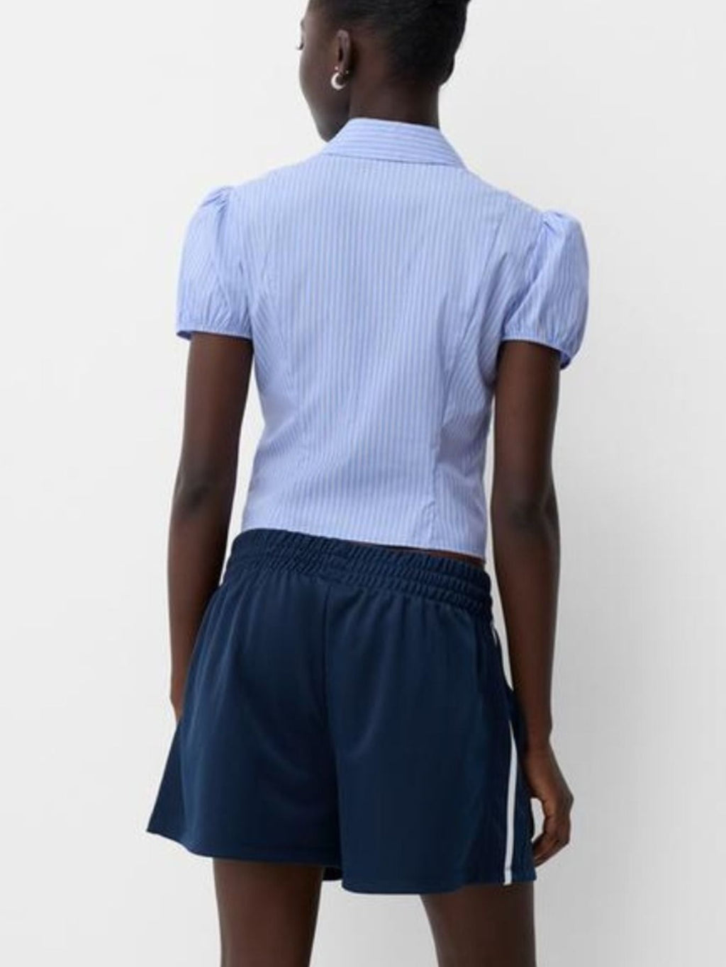Striped Button Up Puff Sleeve Shirt