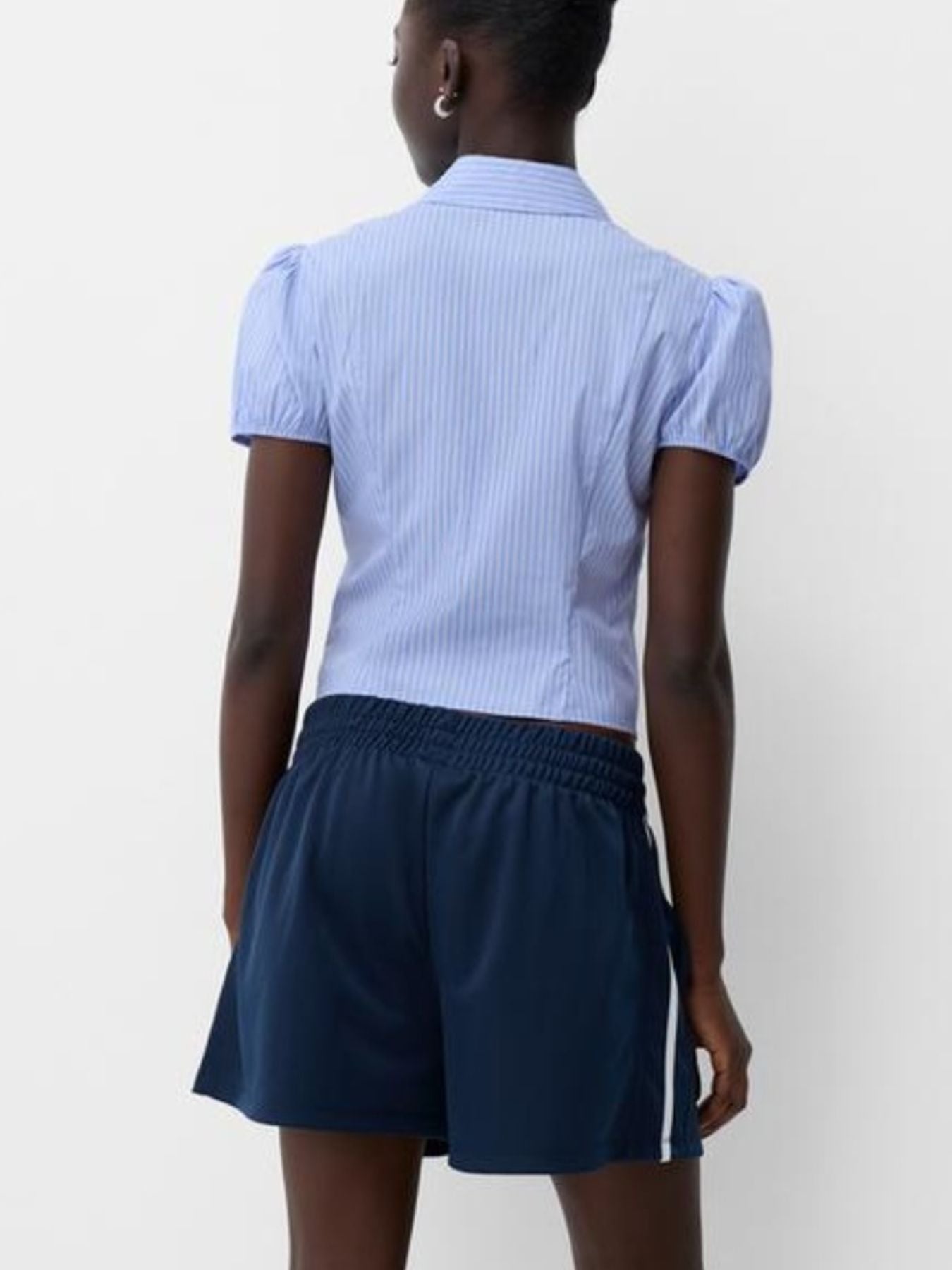 Striped Button Up Puff Sleeve Shirt