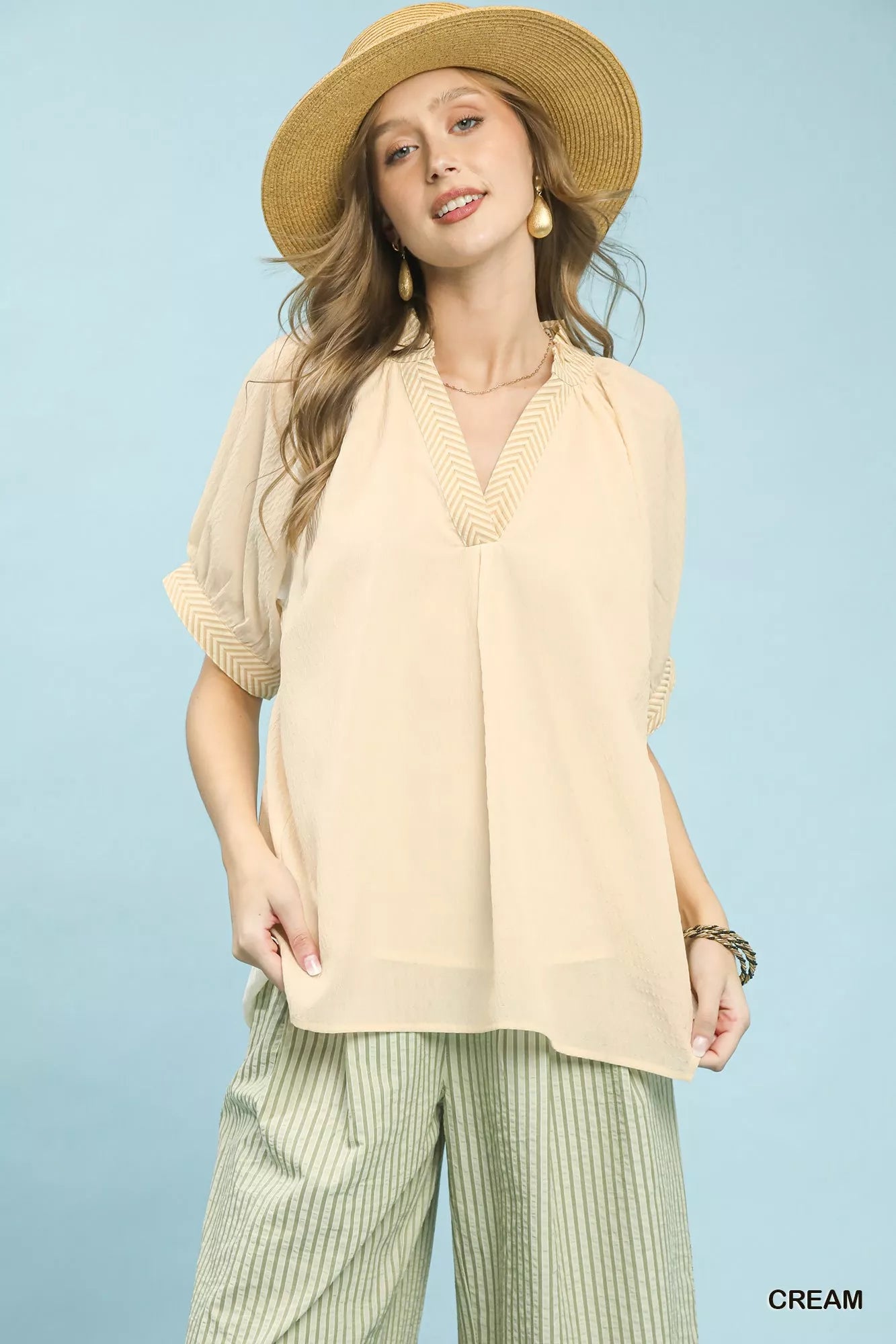 Umgee V-Neck Short Sleeve Blouse
